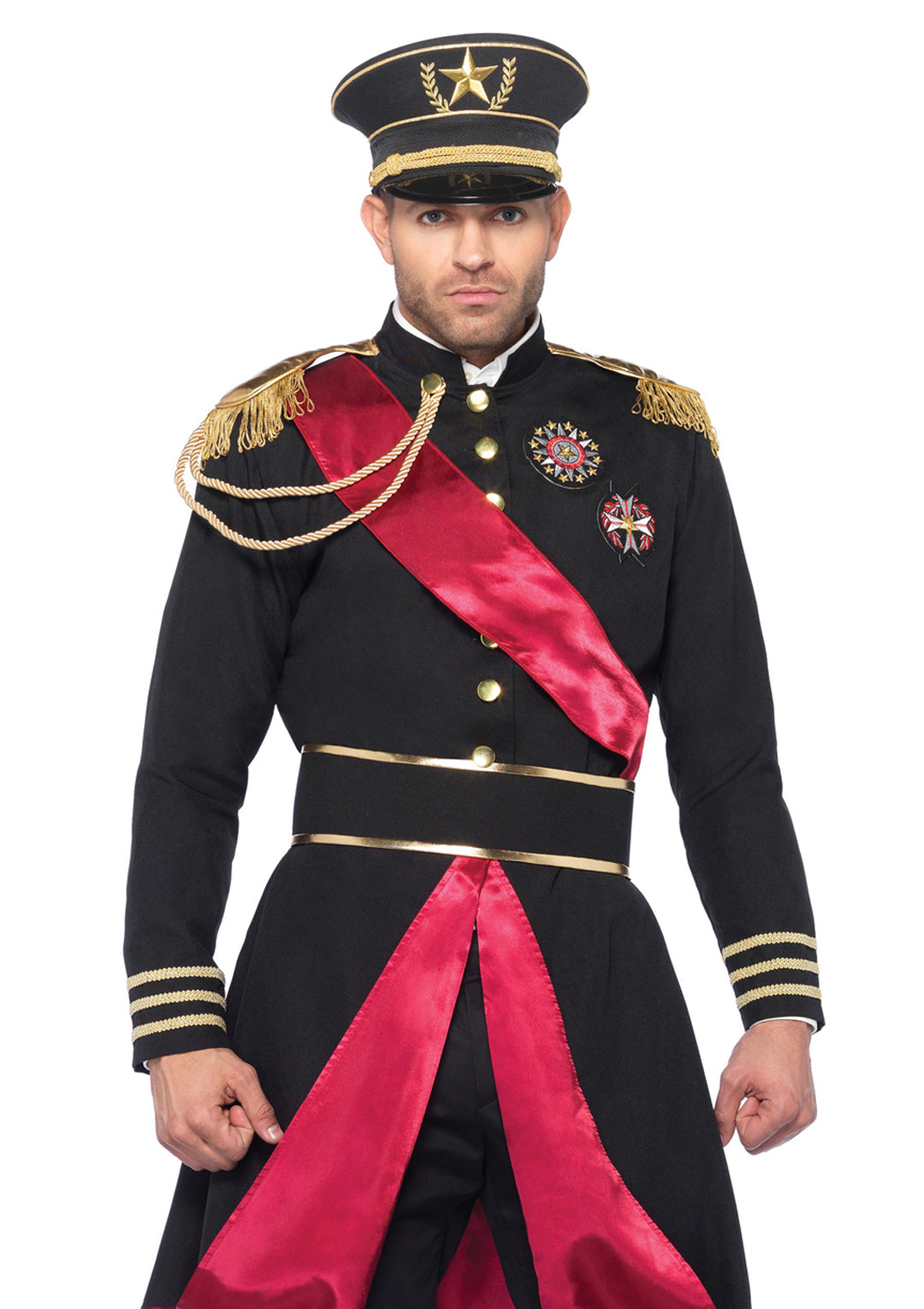 2-piece Military General,jacket W/badge Accents And Belt