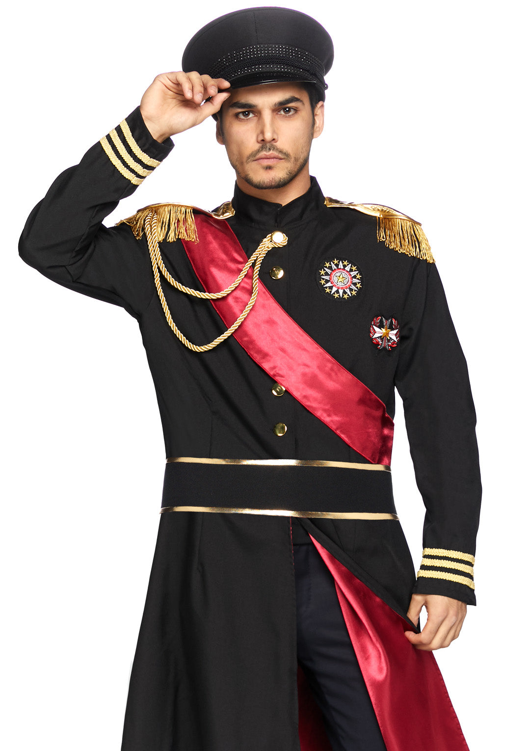 2-piece Military General,jacket W/badge Accents And Belt