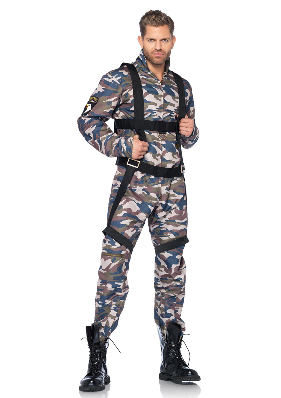 2-piece Paratrooper Zipper Front Camo Flight Suit Body Harness
