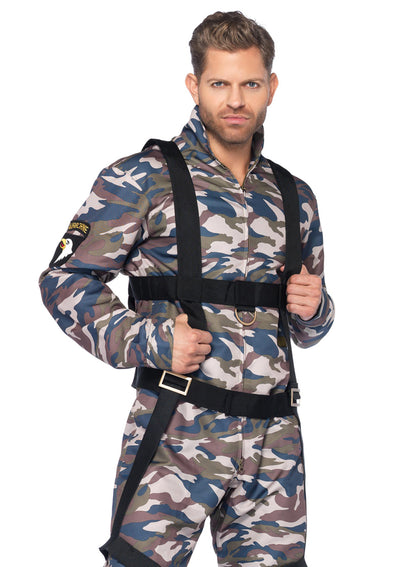 2-piece Paratrooper Zipper Front Camo Flight Suit Body Harness