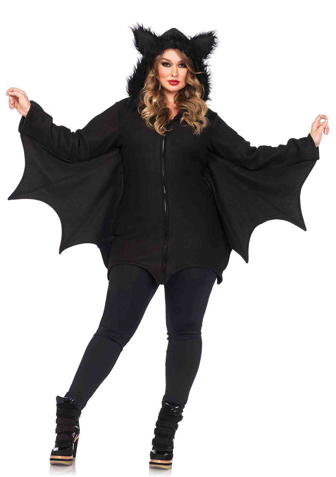 Cozy Bat,dress W/bat Wing Sleeves And Furry Ear Hood