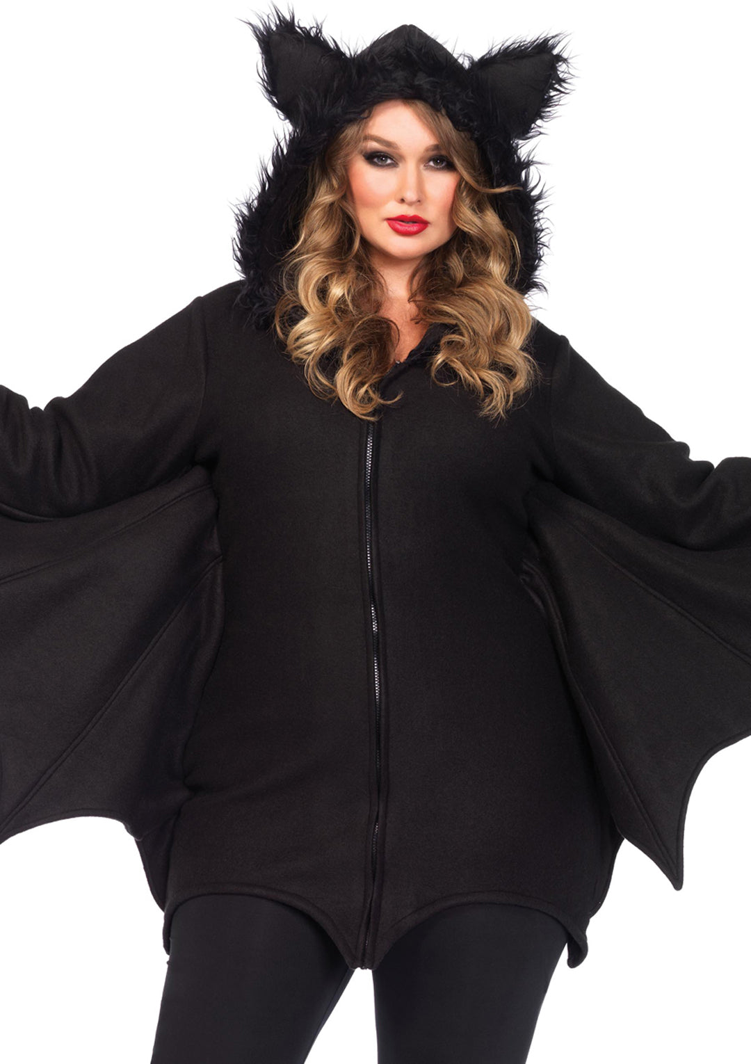 Cozy Bat,dress W/bat Wing Sleeves And Furry Ear Hood