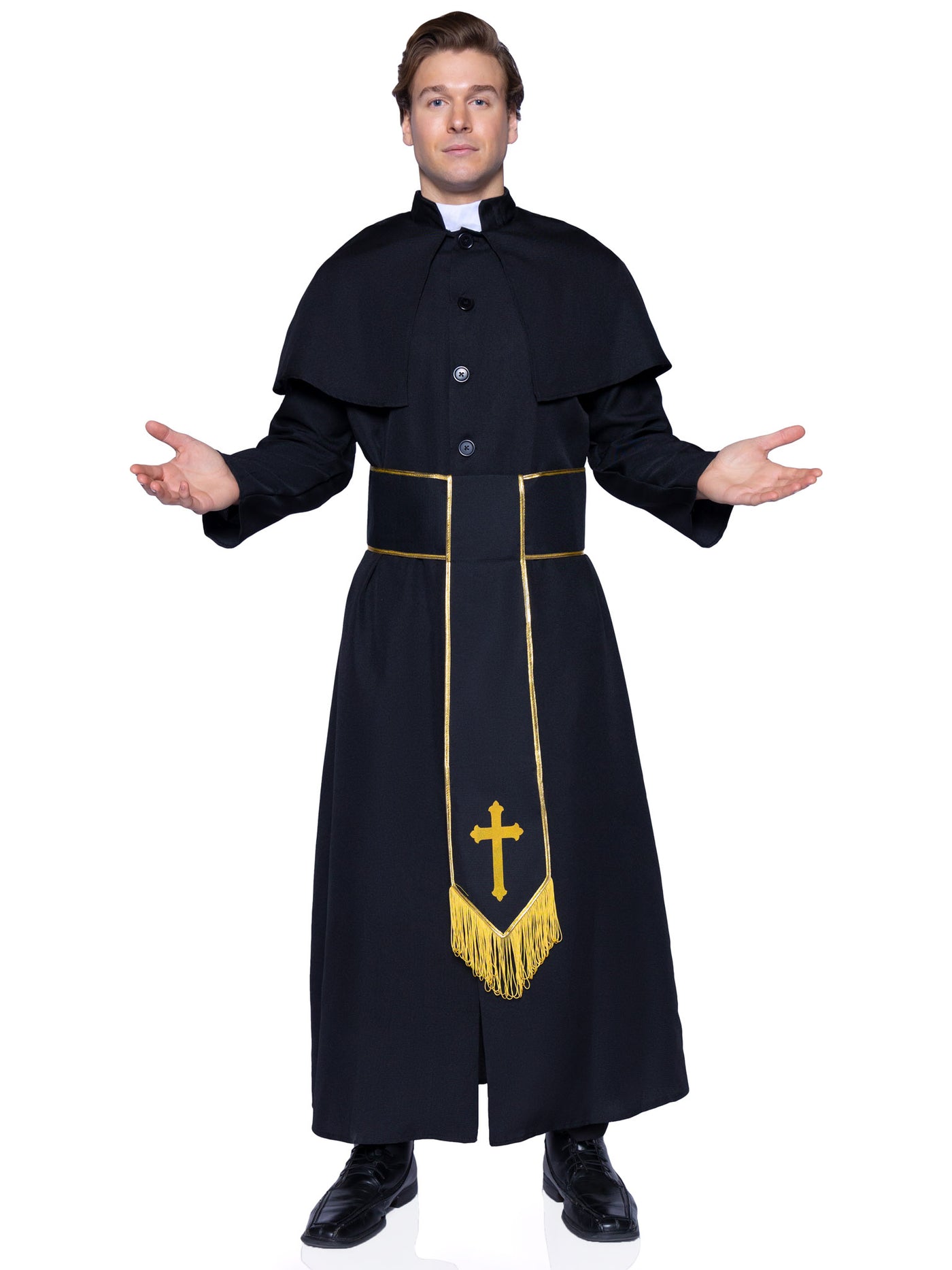 2-piece Priest,robe With Attached Cape And Cross Belt