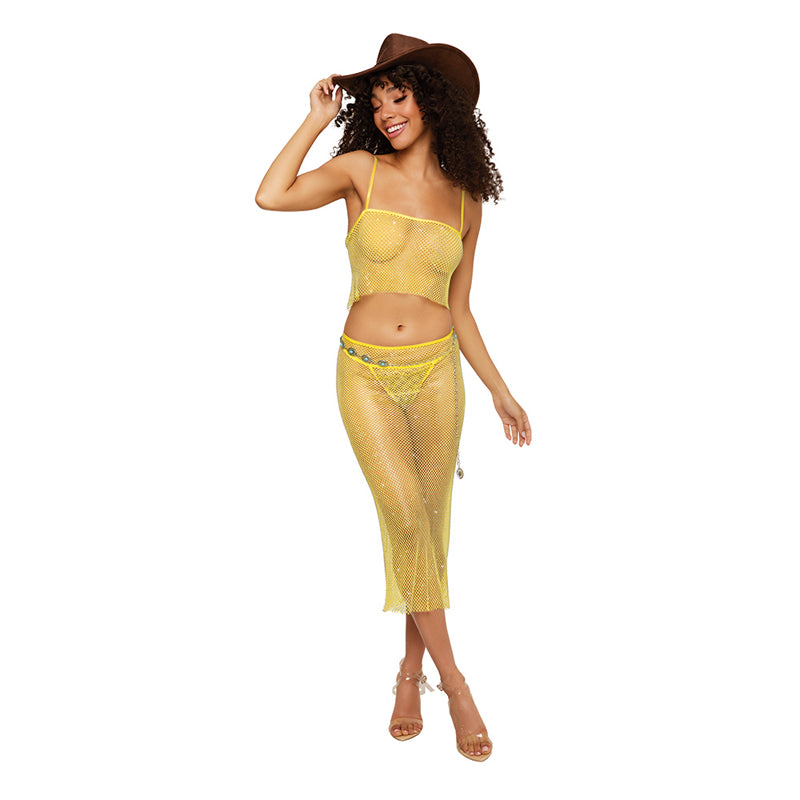 Dreamgirl Fishnet Camisole & G-String Citrus S