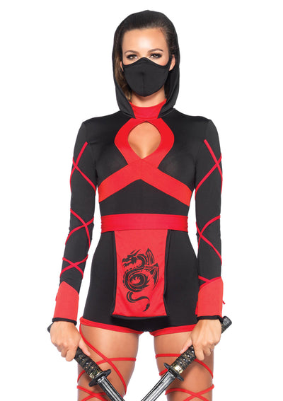 3-piece Dragon Ninja,hooded Romper,waist Sash,and Face Mask