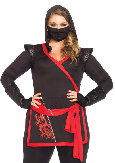 4-piece Ninja Assassin,hooded Cross Body Top,pants,gauntlets,mask