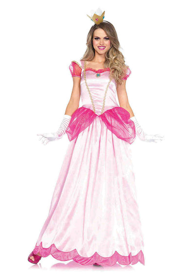 2-piece Classic Pink Princess,long Satin Gown And Crown Headband
