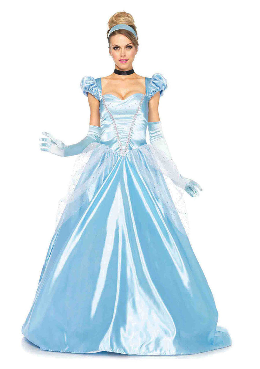 3-piece Classic Cinderella,long Satin Ball Gown,choker,headband