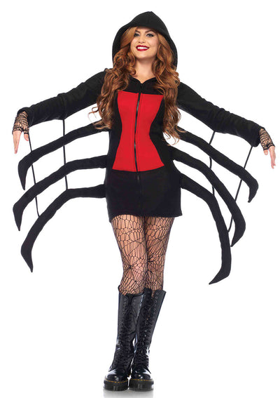 Cozy Black Widow Fleece Dress W/wiggly Spider Leg