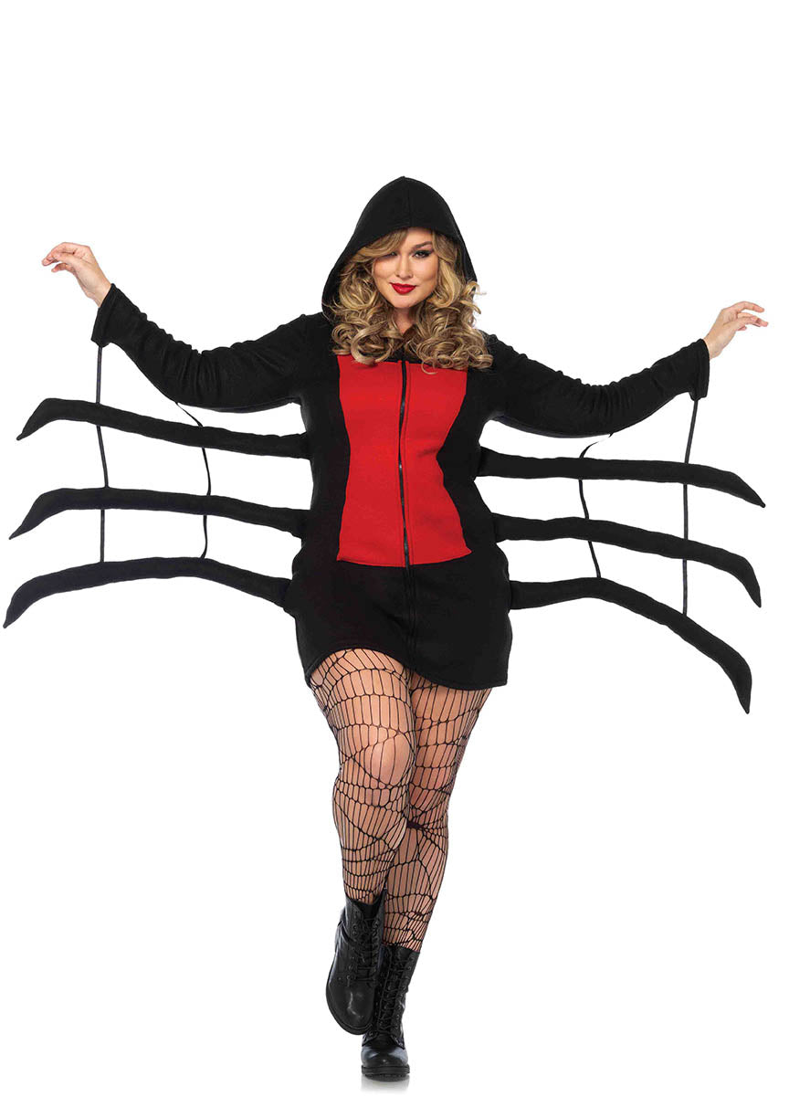 Cozy Black Widow,fleece Dress W/wiggly Spider Leg