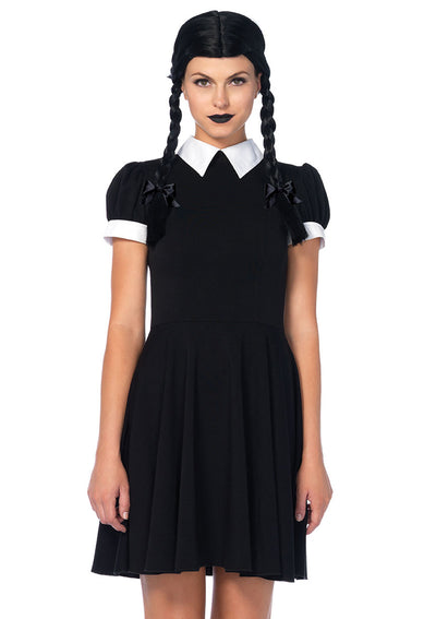 2-piece Gothic Darling,classic Collared Dress,braided Wig W/bows