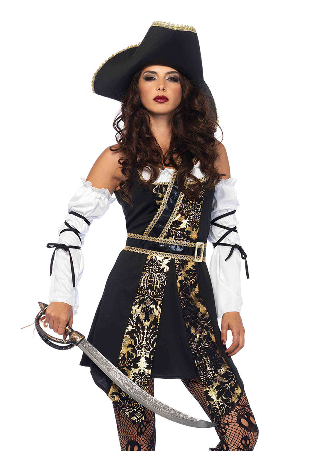 4-piece Black Sea Buccaneer,dress,sleeves W/wrap,belt,hat