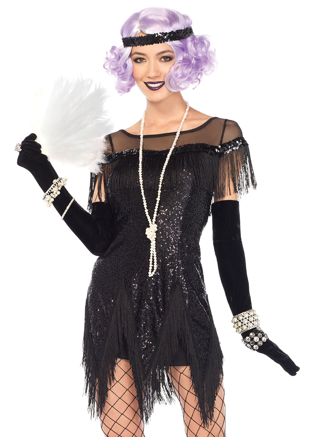 2-piece Roaring 20's Trixie,sequin Dress W/zig Zag Fring,sequin Headband