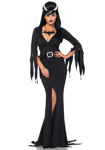 3-piece Immortal Mistress,deep-v Body Hugging Dress,belt,bat Necklace
