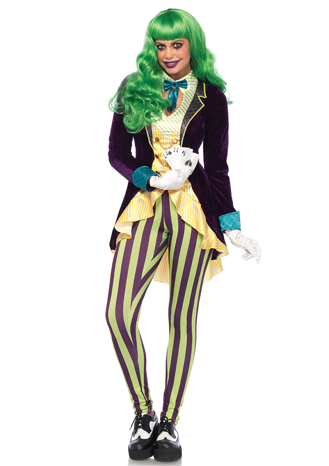 2-piece Wicked Trickster,high/low Jacket W/bow Tie,striped Leggings