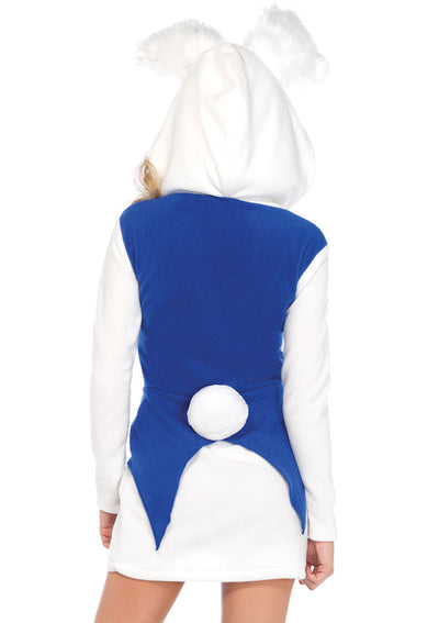 Cozy White Rabbit,zipper Front Dress W/bow Tie And Matching Tail