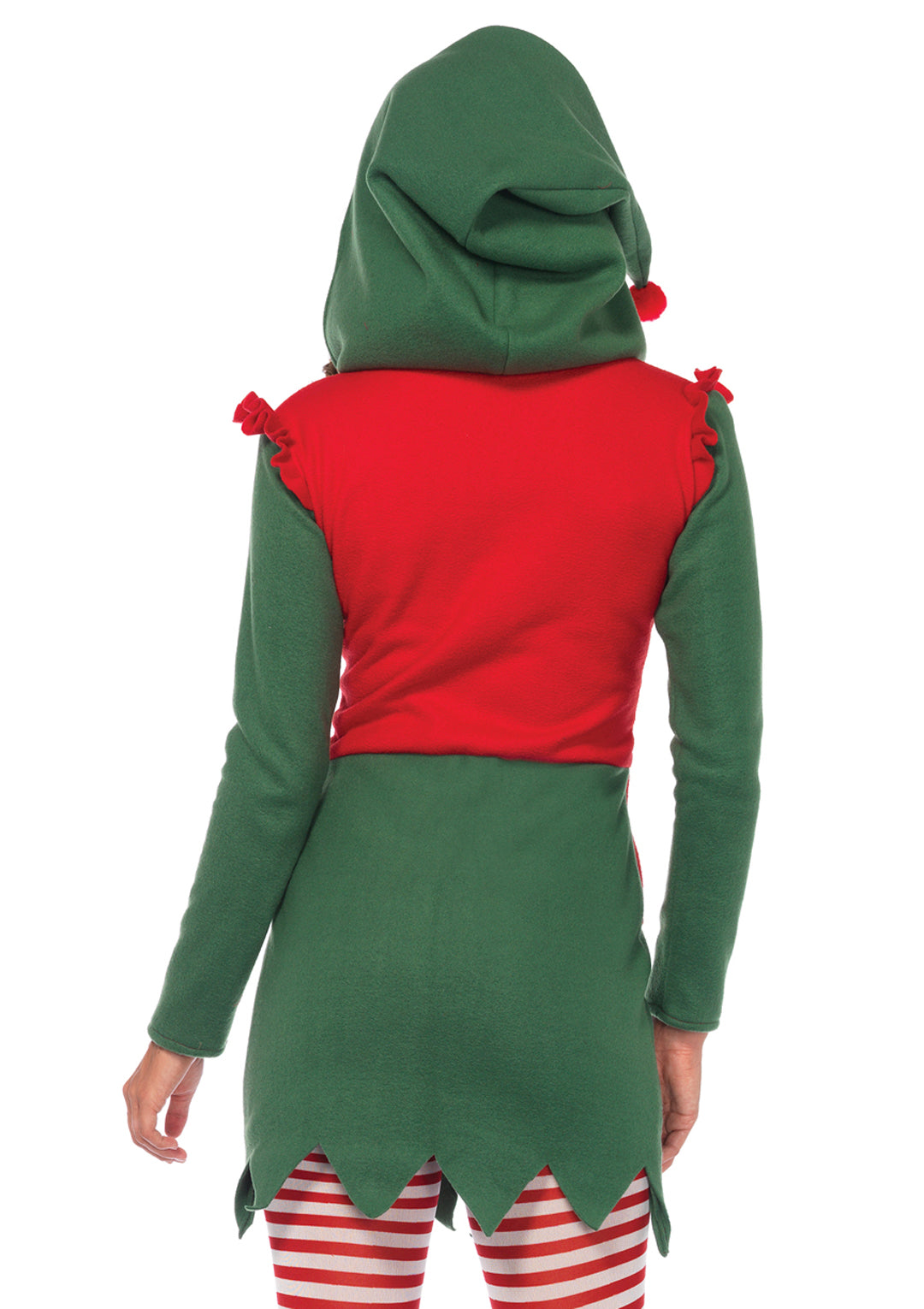 Cozy Elf,fleece Dress With Cute Elf Hood And Pom Pom Accents