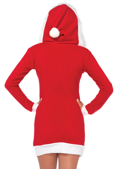 Cozy Santa,fleece Dress W/belt Accent And Fur Trimmed Hood