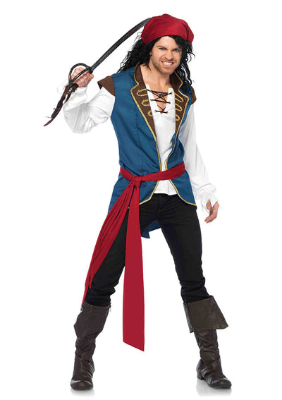 3-piece Pirate Scoundrel,lace Up Shirt/vest,waist Sash,head Scarf