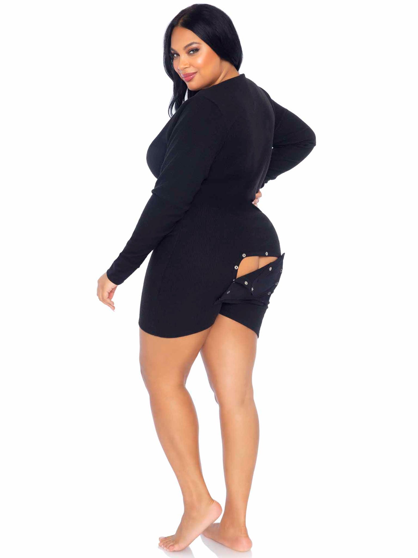 Brushed Rib Romper Long Johns With Cheeky Snap Closure Back Flap