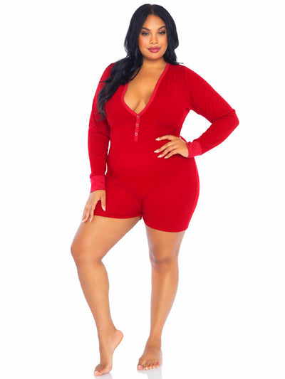 Brushed Rib Romper Long Johns With Cheeky Snap Closure Back Flap
