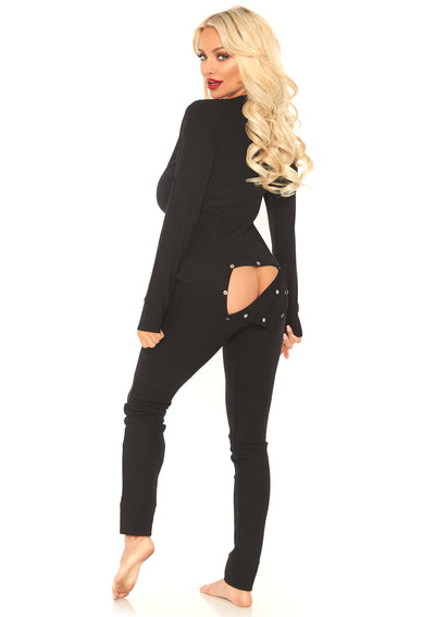 Cozy Brushed Rib Long Johns With Cheeky Snap Closure Back Flap