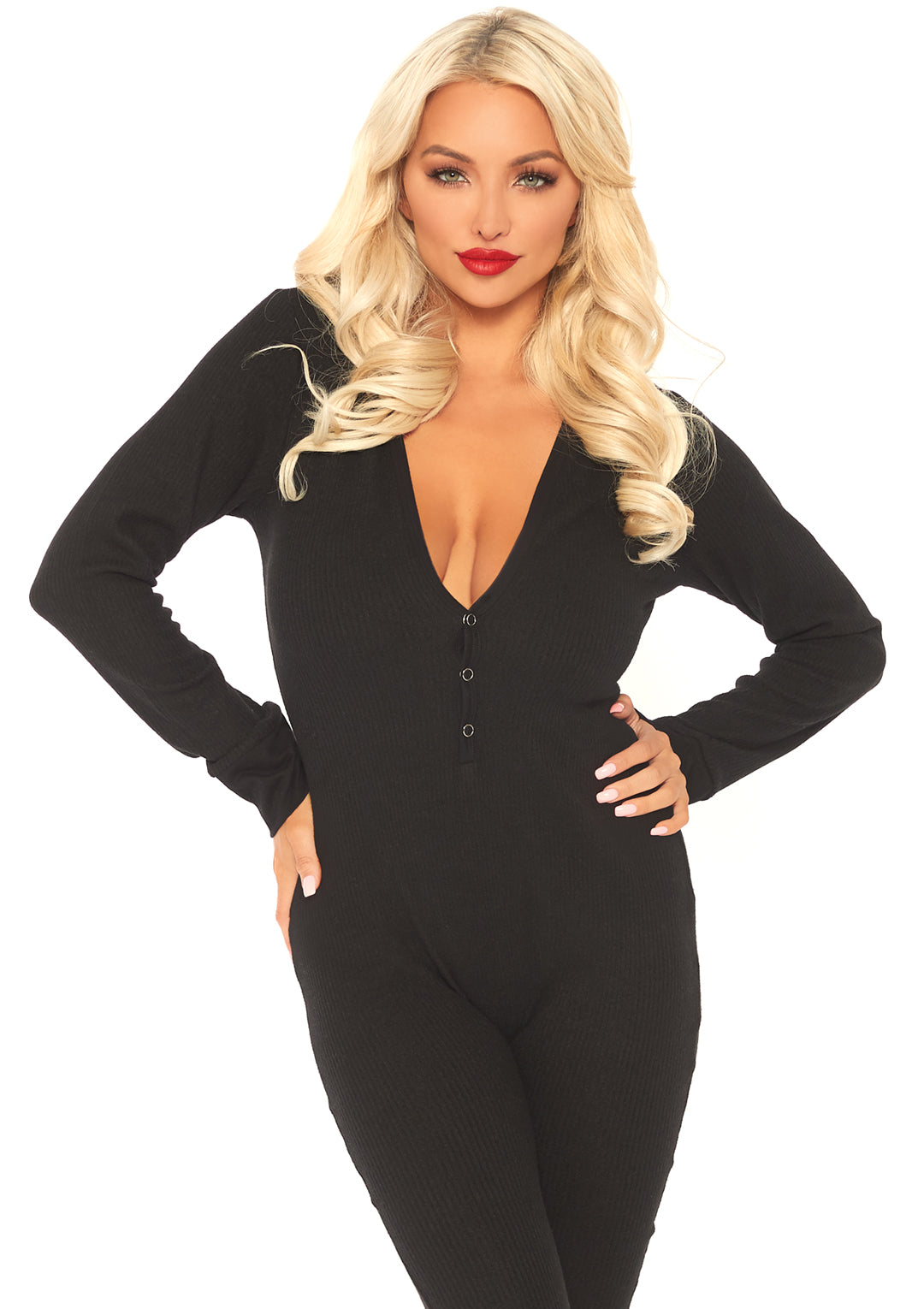 Cozy Brushed Rib Long Johns With Cheeky Snap Closure Back Flap