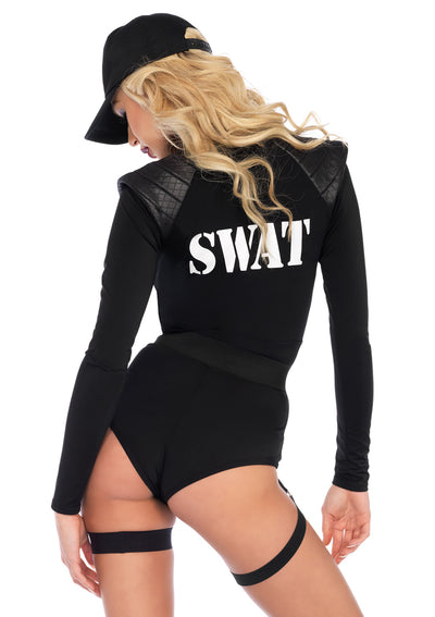 5-piece Swat Team Babe,bodysuit,belt,leg Garter,toy Walkie Talkie And Hat