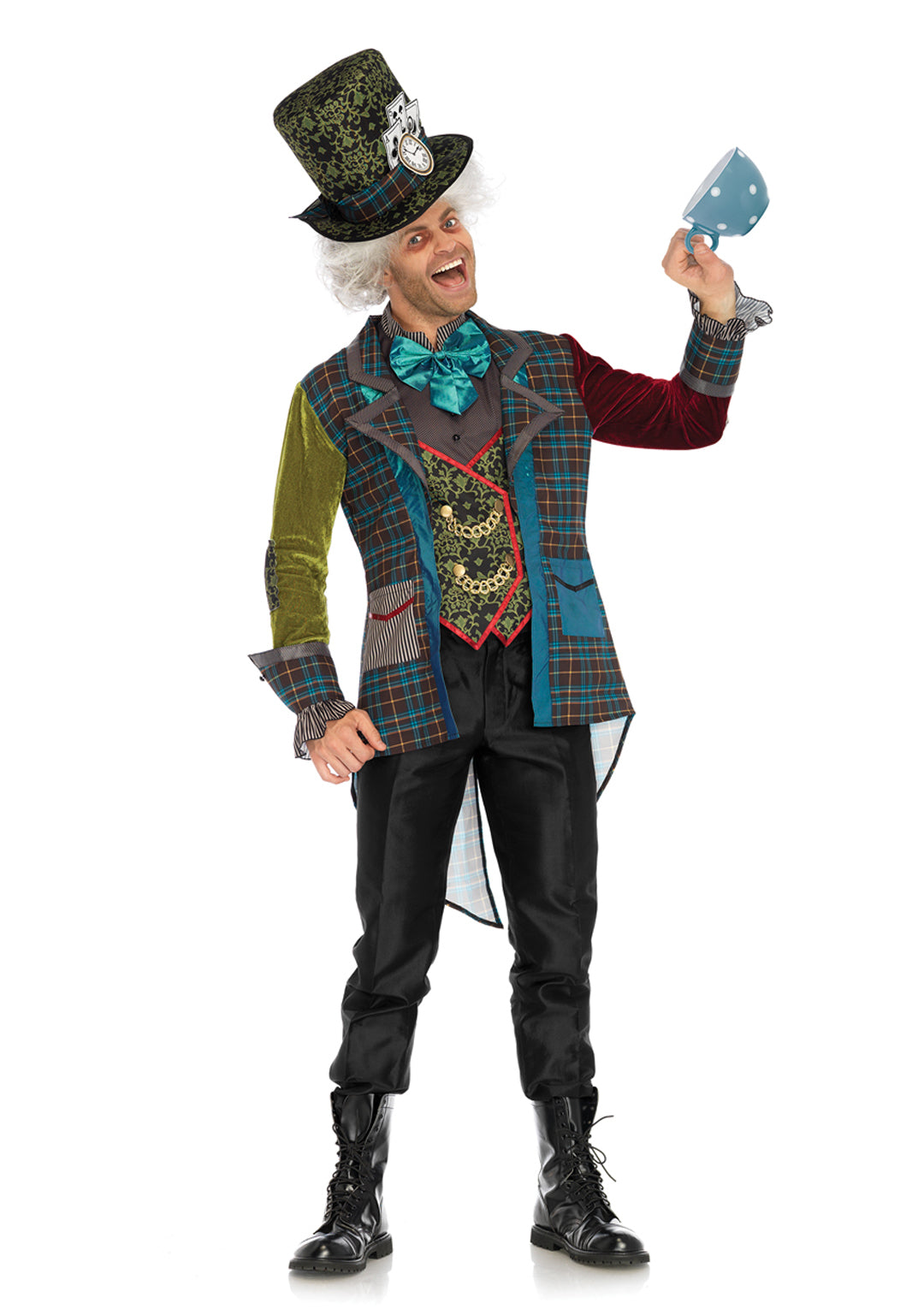 3-piece Deluxe Mad Hatter,includes Multi Print Jacket,neck Tie Dickie And Top Hat