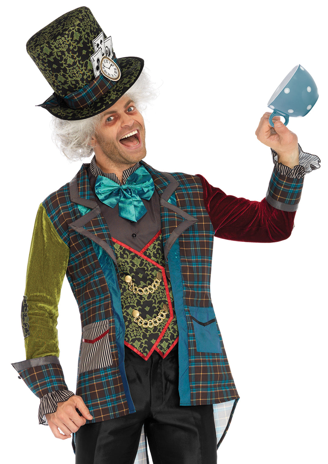 3-piece Deluxe Mad Hatter,includes Multi Print Jacket,neck Tie Dickie And Top Hat