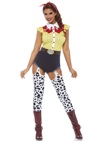 3-piece Giddy Up Cowgirl Includes Western Romper With Attached Cow Print Leggings