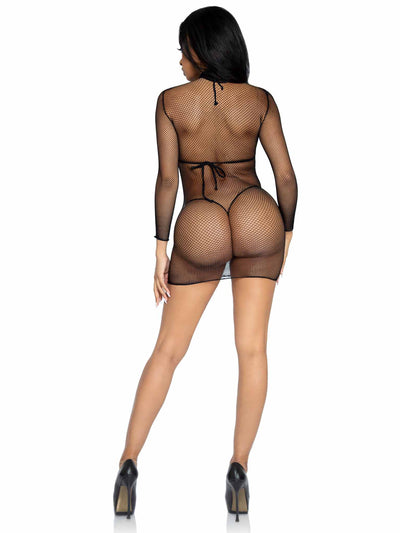 Ultra Net Long Sleeved High Neck Mini Dress