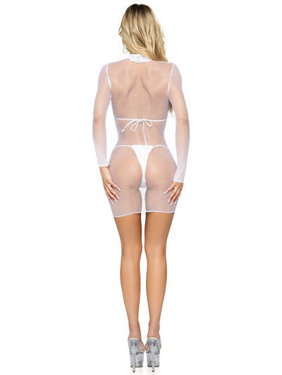 Ultra Net Long Sleeved High Neck Mini Dress