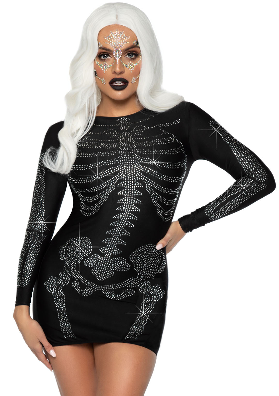 Spandex Rhinestone Skeleton Dress