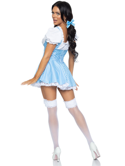 Gingham Dress With Lace Up Front And Split Skirt Accent