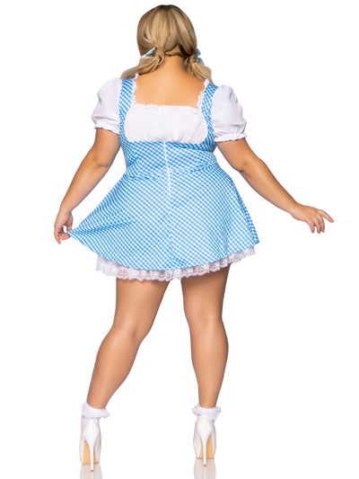 Gingham Dress With Lace Up Front And Split Skirt Accent