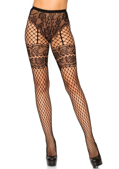 Lace French Cut Faux Garter Industrial Net Tights