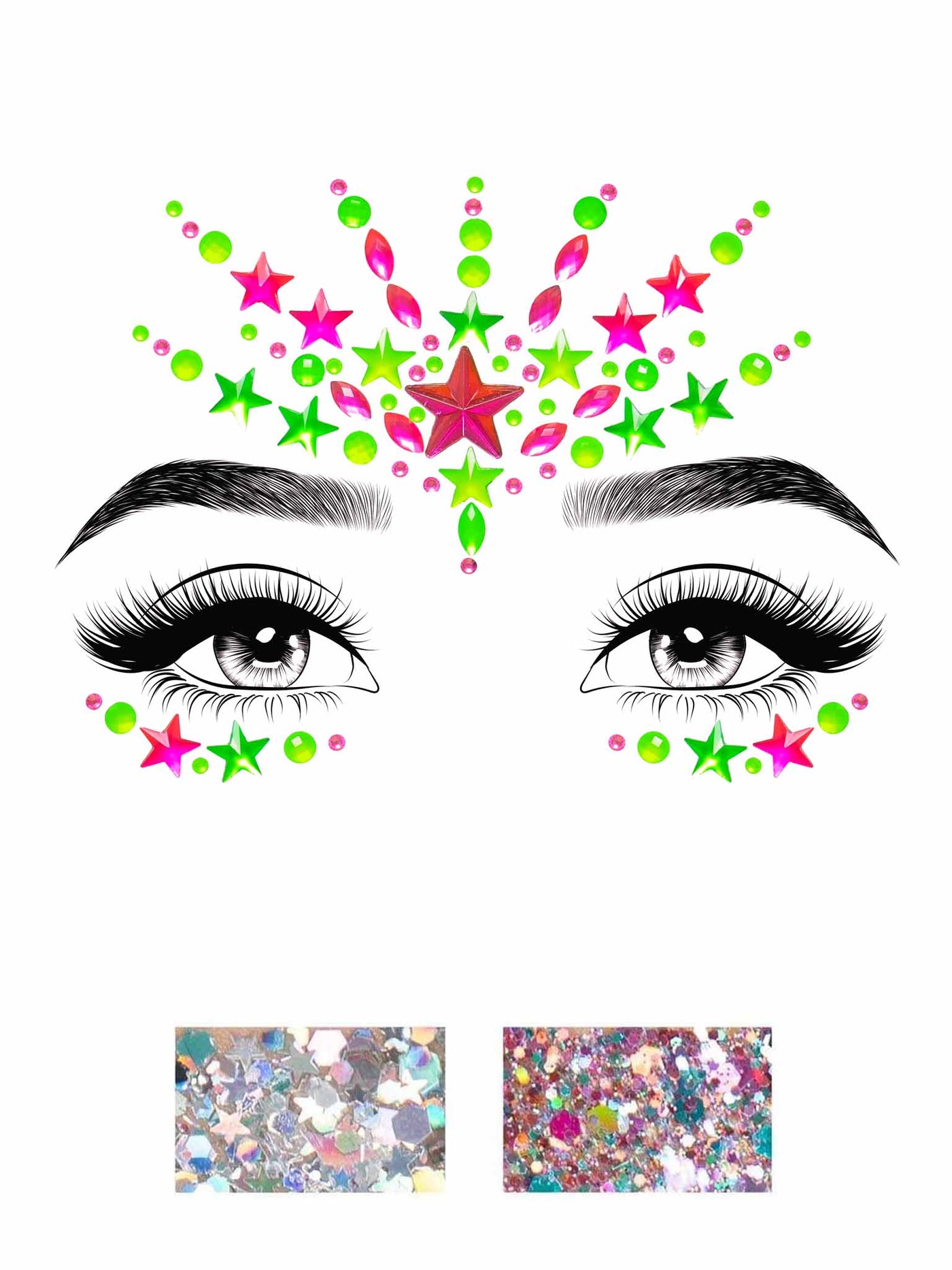 Vibe Neon Adhesive Black Light Face Jewel Sticker And 2 Of 3g Body Glitter Packets