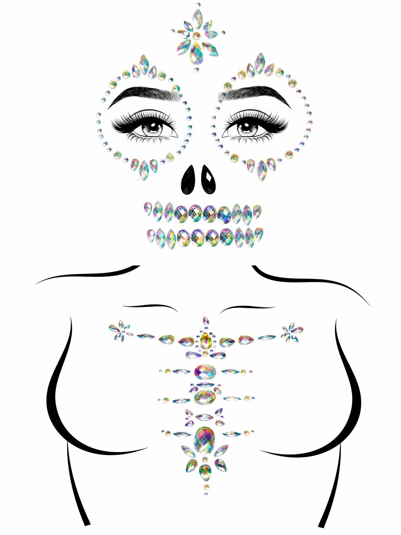 Skeleton Adhesive Face And Chest Jewel Stickers