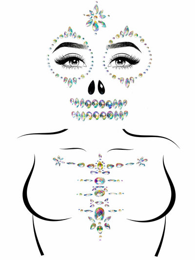 Skeleton Adhesive Face And Chest Jewel Stickers