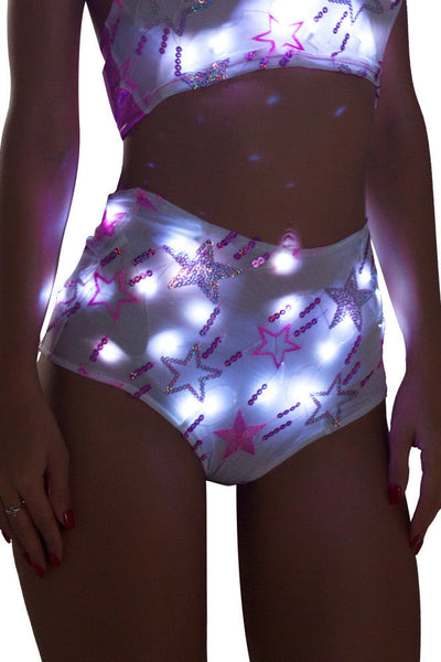 Light-Up Sequin Mesh High-Waist Short