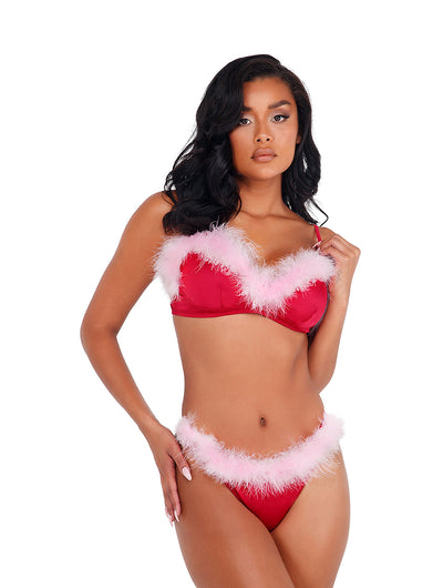 2-Piece Marabou Satin Bra Set
