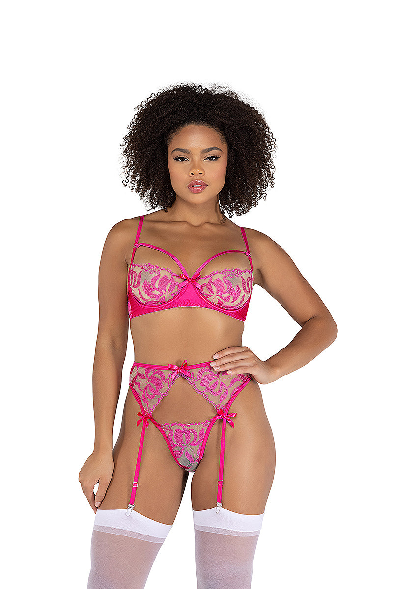 3-Piece Floral Gartered Bra Set