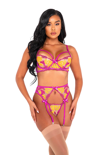 3-Piece Orchid & Mango Embroidered Lace Set