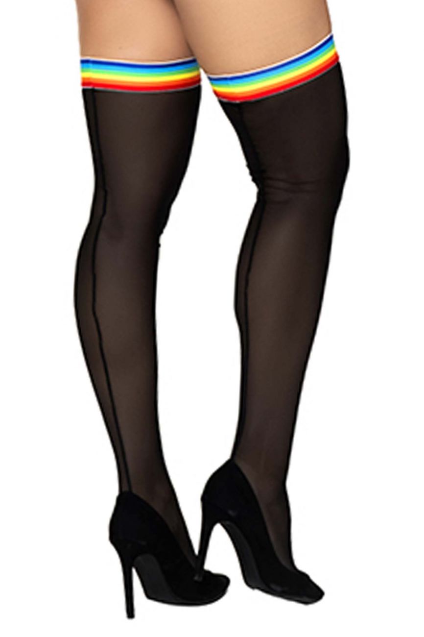 Mesh Thigh Highs Color Black-Rainbow