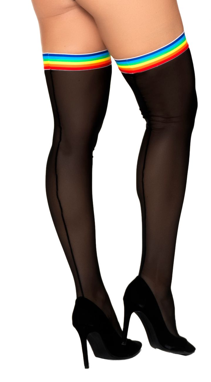 Mesh Thigh Highs Color Black-Rainbow