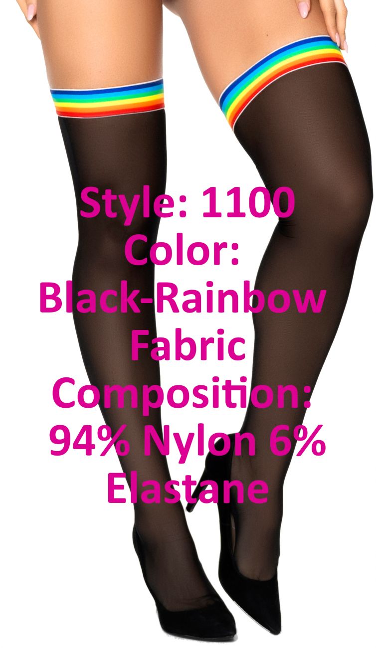 Mesh Thigh Highs Color Black-Rainbow