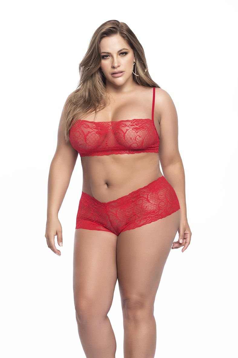 Panty And Top Lace Set Color Red
