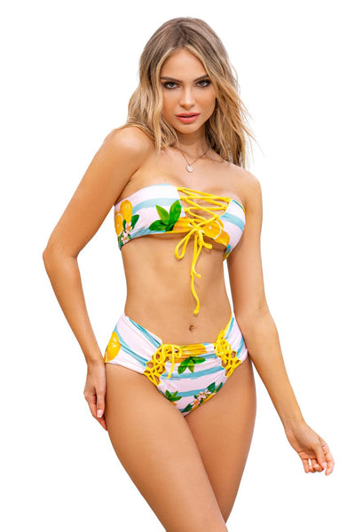 Reversible Two Piece Swimsuit Color Yellow-Citrus Print