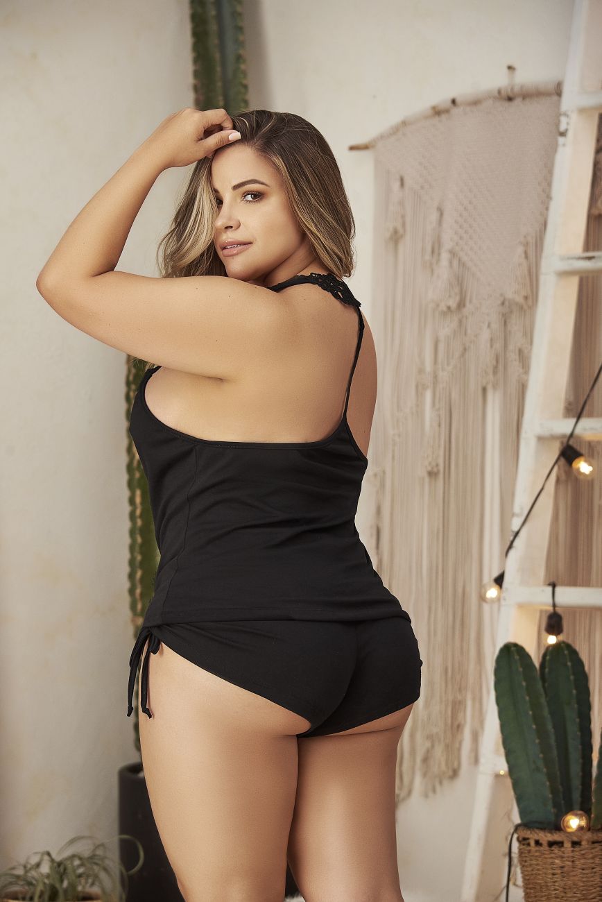 Two Piece Pajamas Set. Top And Shorts Color Black